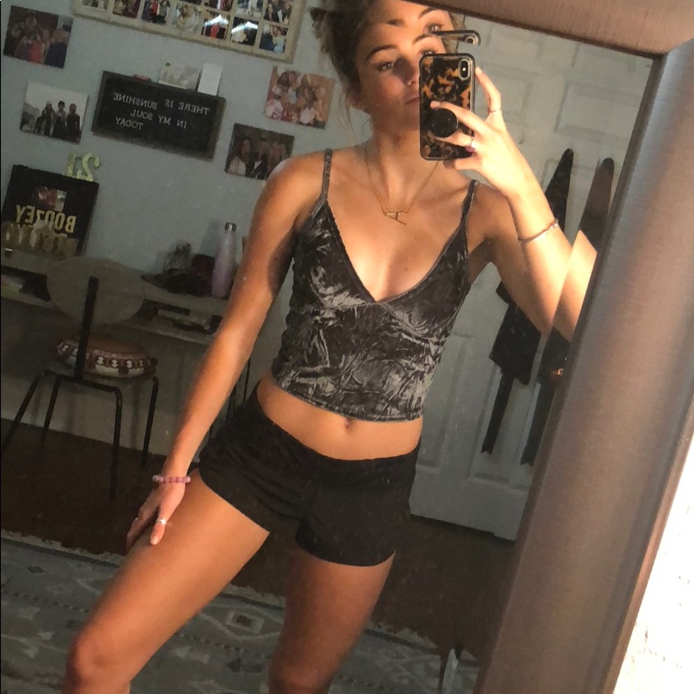 Blue/silver velvet crop top